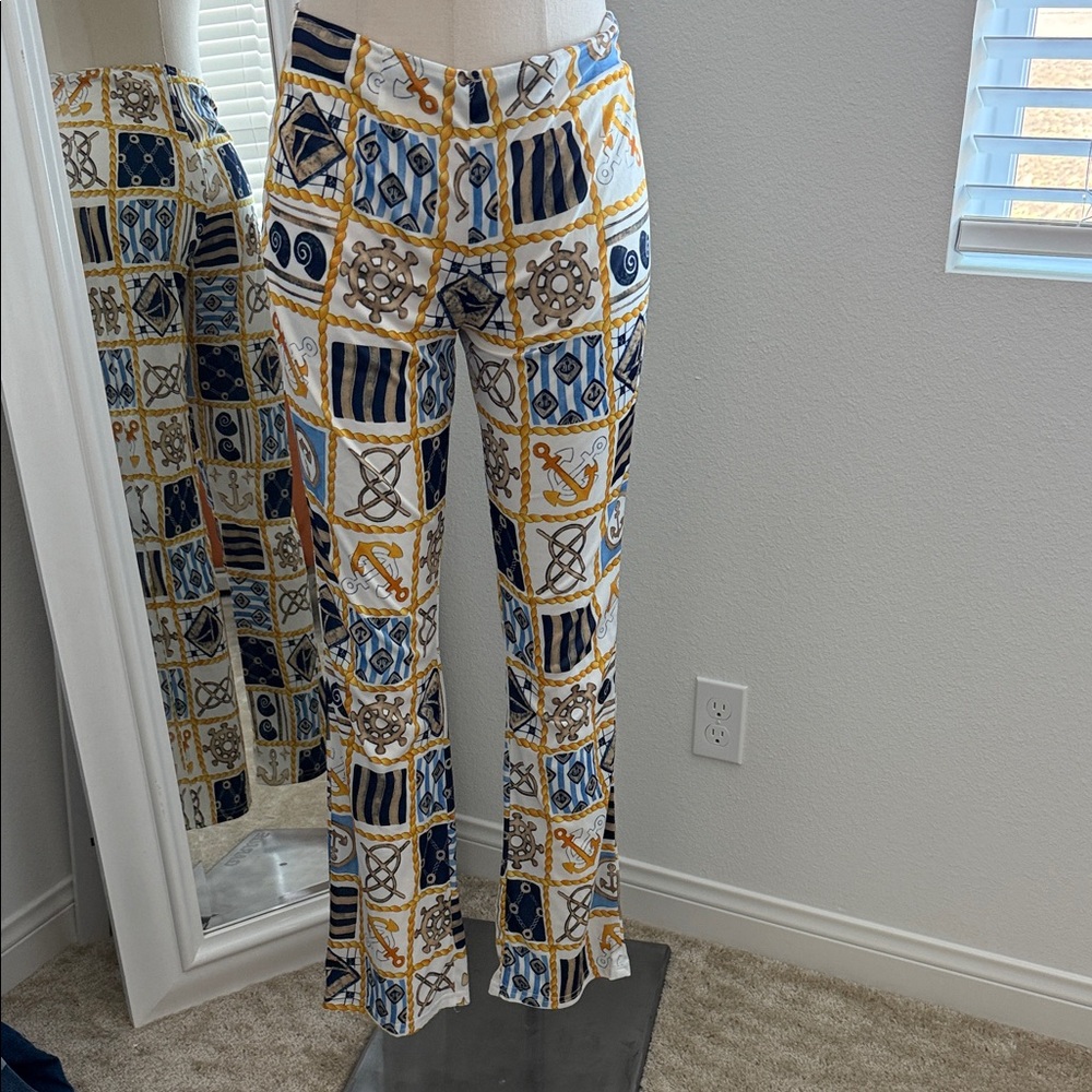 Nautical Print Flare Pants